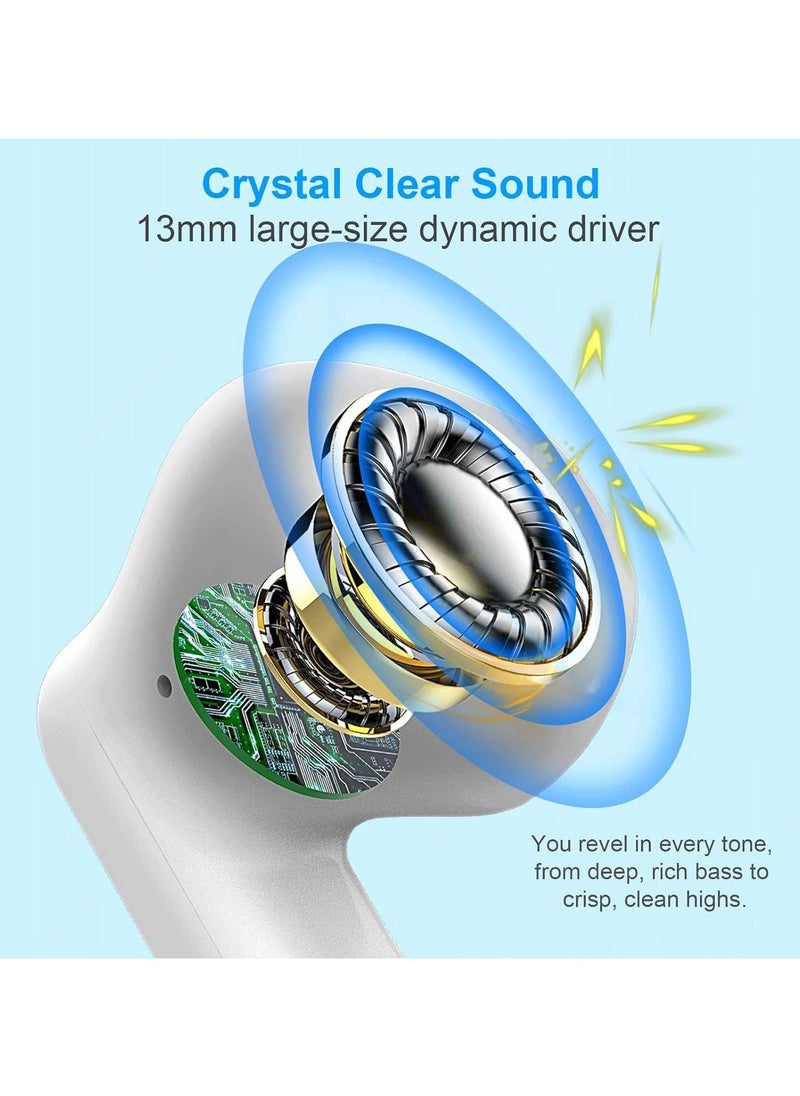 lekikpo Wireless Earbuds, Bluetooth 5.4 Headphones In Ear with Noise Cancelling Mic, Bluetooth Earbuds Stereo Bass, IP7 Waterproof Sports Earphones, 32H Playtime USB C Charging White Ear Buds for Android iOS-White  - Image 5