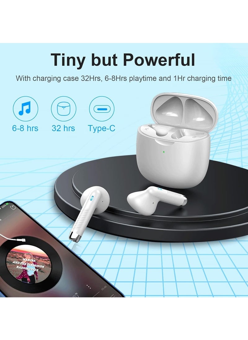 lekikpo Wireless Earbuds, Bluetooth 5.4 Headphones In Ear with Noise Cancelling Mic, Bluetooth Earbuds Stereo Bass, IP7 Waterproof Sports Earphones, 32H Playtime USB C Charging White Ear Buds for Android iOS-White  - Image 4