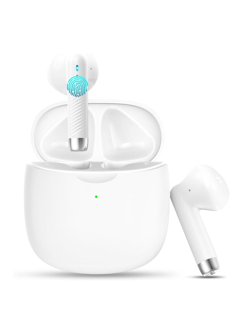 lekikpo Wireless Earbuds, Bluetooth 5.4 Headphones In Ear with Noise Cancelling Mic, Bluetooth Earbuds Stereo Bass, IP7 Waterproof Sports Earphones, 32H Playtime USB C Charging White Ear Buds for Android iOS-White  - Image 1