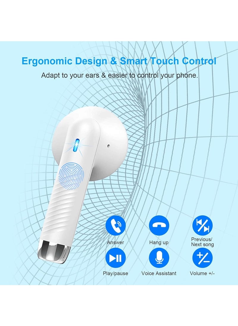 lekikpo Wireless Earbuds, Bluetooth 5.4 Headphones In Ear with Noise Cancelling Mic, Bluetooth Earbuds Stereo Bass, IP7 Waterproof Sports Earphones, 32H Playtime USB C Charging White Ear Buds for Android iOS-White  - Image 3