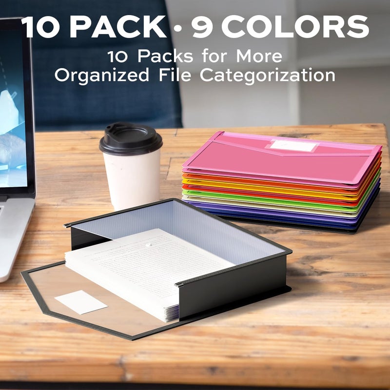 Deli 10 Pack Plastic Expanding File Folder, Folders for Documents with Snap Closure, Colorful File Folder Organizer, Transparent Accordion File Organizer, Large Capacity, Fit Letter/A4 Size, 9 Colors - Image 3