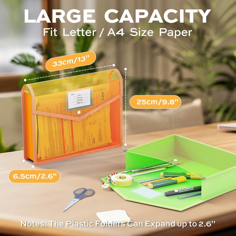 Deli 10 Pack Plastic Expanding File Folder, Folders for Documents with Snap Closure, Colorful File Folder Organizer, Transparent Accordion File Organizer, Large Capacity, Fit Letter/A4 Size, 9 Colors - Image 2