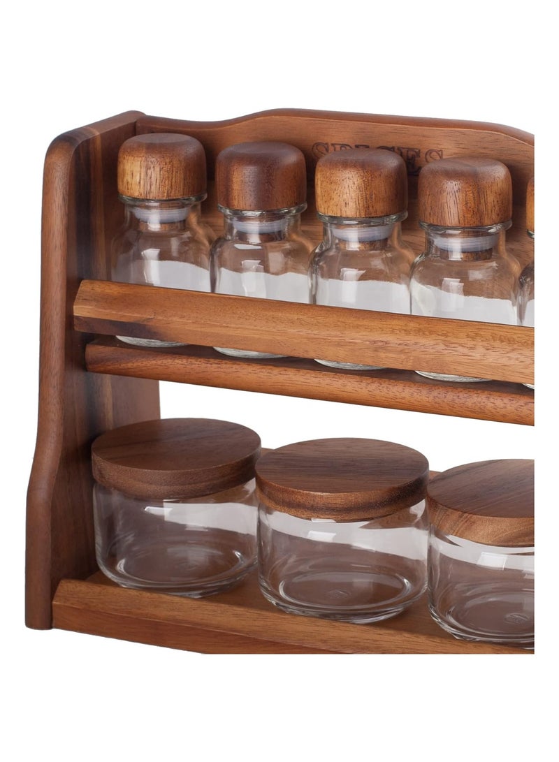 BILLI 5 Pieces Spice Bottles And 6 Pieces Canister Set With Wooden Lid And Rack - Image 2