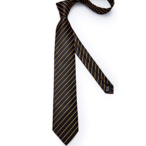 DiBanGu Mens Striped Tie Silk Woven Necktie and Pocket Square Cufflinks Tie Clip Set Wedding Business Formal, Gold and Black - Image 5