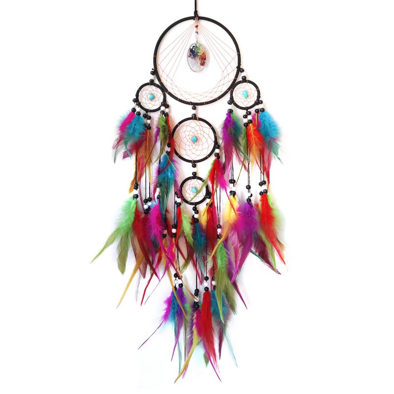 SOYUZU Colorful Large Dream Catcher Wall Decor Feather Dream Catchers with Crystal Tree of Life Pendant Handmade Dreamcatcher Wall Hanging Ornament Art Craft for Bedroom Living Room Home Decor