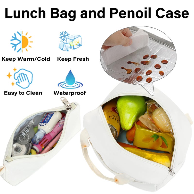 LXYGD Laptop Backpacks 16 Inch School Bag College Backpack 3 PCS with Lunch Box Pencil Pouch Set Large Travel Daypack Kawaii Bookbags for Teens Girls Women Students (Off-white) - Image 4