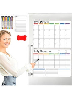Magnetic Dry Erase Calendar Whiteboard 3Pcs Set Of Monthly Fridge Calendar And Today List Magnetic Weekly Planner With Notepad Comes With 8 Markers And 1 Eraser For Agenda Planner To Do List
