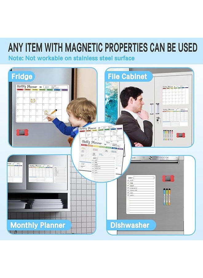 erorex - Magnetic Dry Erase Calendar Whiteboard 3Pcs Set Of Monthly Fridge Calendar And Today List Magnetic Weekly Planner With Notepad Comes With 8 Markers And 1 Eraser For Agenda Planner To Do List - Image 1