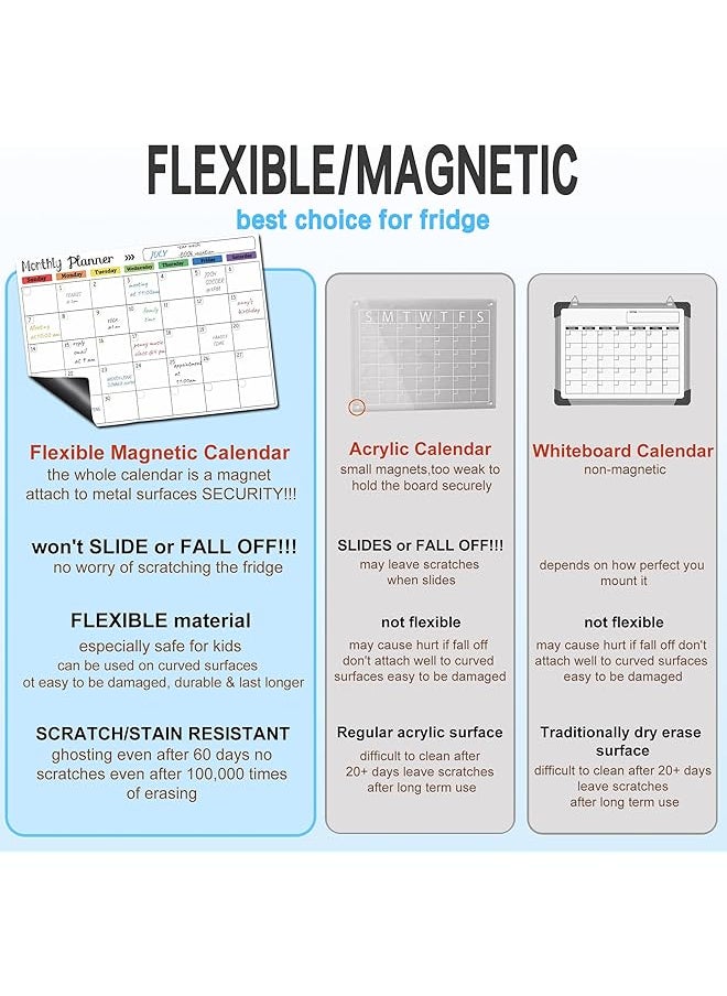 erorex - Magnetic Dry Erase Calendar Whiteboard 3Pcs Set Of Monthly Fridge Calendar And Today List Magnetic Weekly Planner With Notepad Comes With 8 Markers And 1 Eraser For Agenda Planner To Do List - Image 1