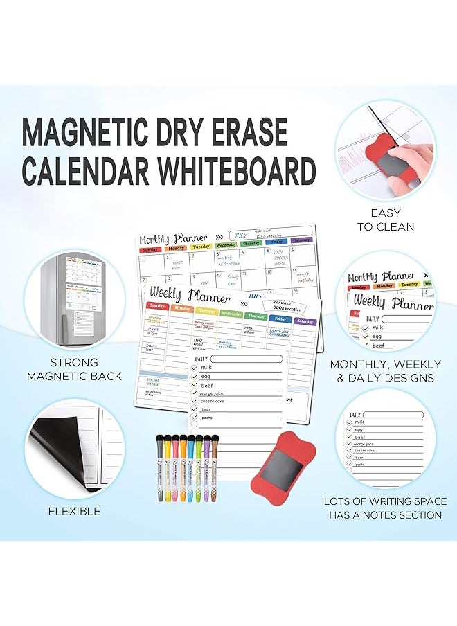 erorex - Magnetic Dry Erase Calendar Whiteboard 3Pcs Set Of Monthly Fridge Calendar And Today List Magnetic Weekly Planner With Notepad Comes With 8 Markers And 1 Eraser For Agenda Planner To Do List - Image 1