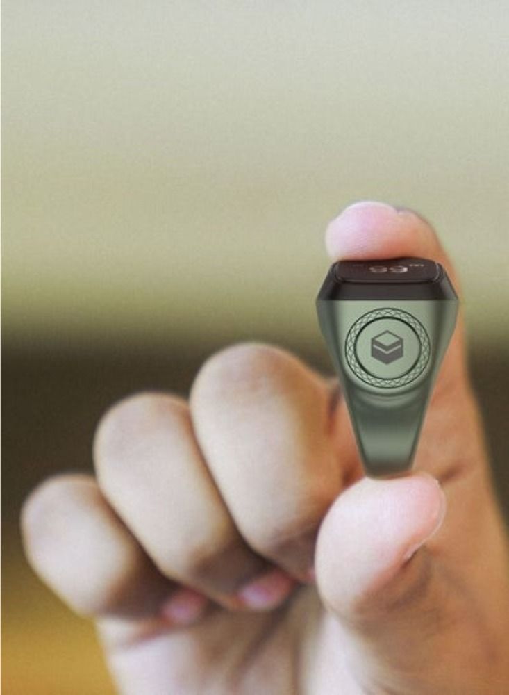 حلقة عداد Tasbih الذكية المقاومة للماء للمسلمين Zikr Digital Tasbeeh 5 تذكير بوقت الصلاة بلوتوث قابل للضبط 22 مللي متر أخضر - Image 3