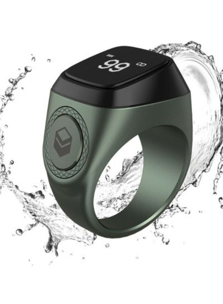 حلقة عداد Tasbih الذكية المقاومة للماء للمسلمين Zikr Digital Tasbeeh 5 تذكير بوقت الصلاة بلوتوث قابل للضبط 22 مللي متر أخضر - Image 2