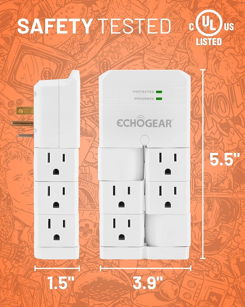 ECHOGEAR Surge protection on the wall and installs on existing sockets to protect your equipment and increase the output capacity. 6AC outlets - Image 4