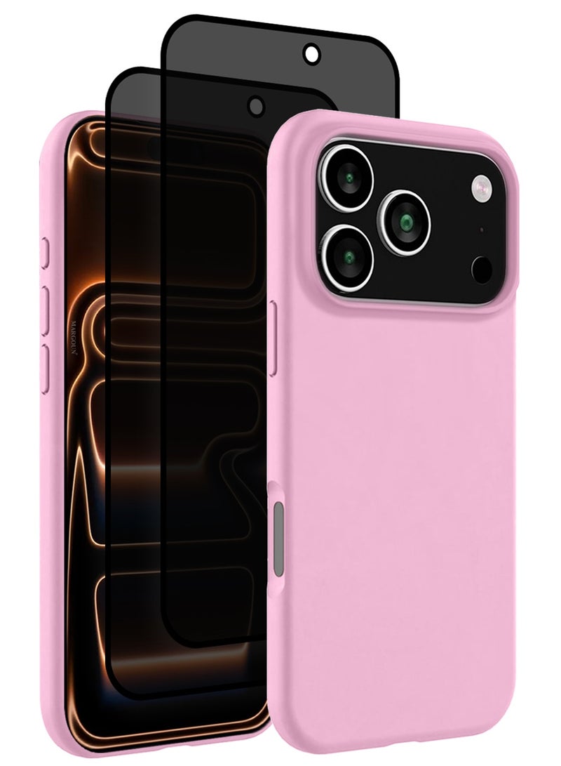 CATANES 3 Packs Silicone Protective Phone Case for iPhone 17 Pro - Soft Anti-Scratch Microfiber Lining Ultra Slim Drop Protection Phone Cover with Two Privacy Screen Protectors - Pink - Image 1
