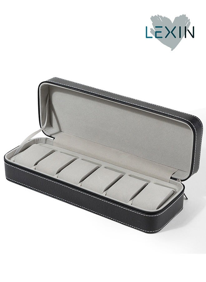 LEXIN 6-Slot Leather Watch Organizer Black - Image 1