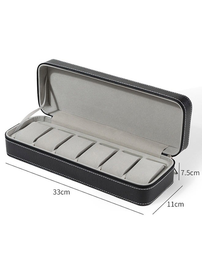 LEXIN 6-Slot Leather Watch Organizer Black - Image 3