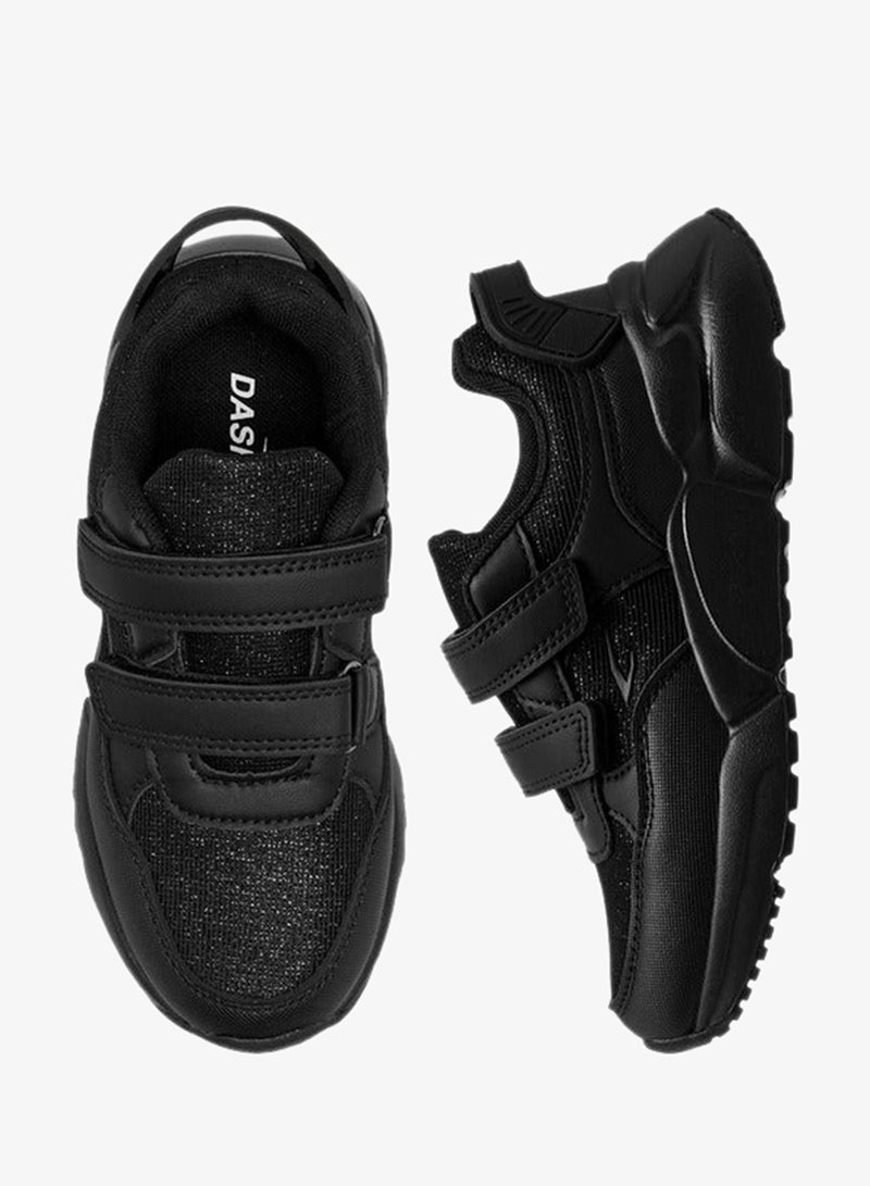 Dash Panelled School Shoes with Hook and Loop Closure - Image 2