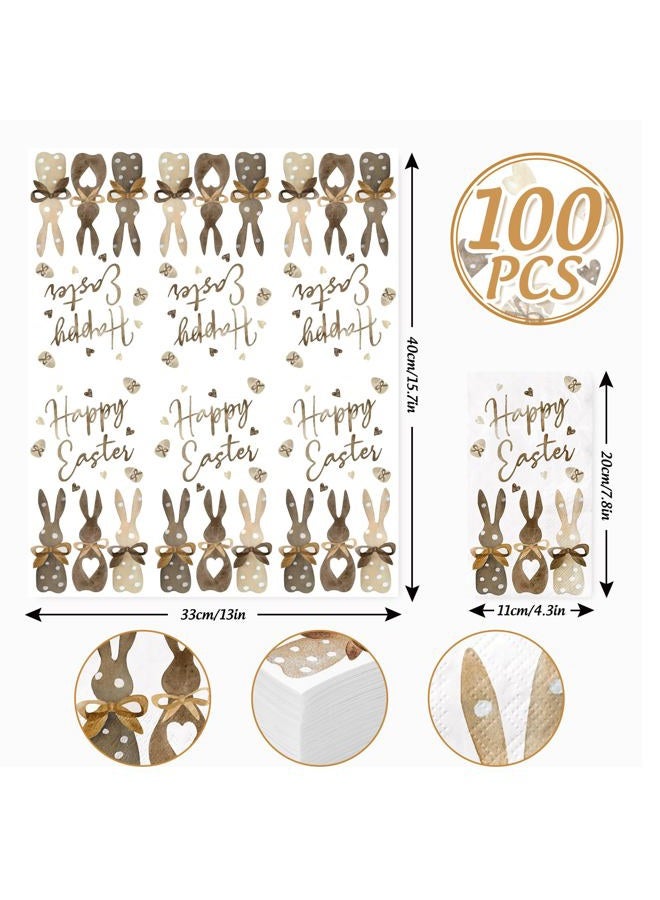 AnyDesign 100 Pack Easter Guest Napkins Bunny Print Paper Dinner Napkins Happy Easter Decorative Disposable Hand Napkins for Party Tableware Supplies, 13 x 15.7 Inch - Image 2