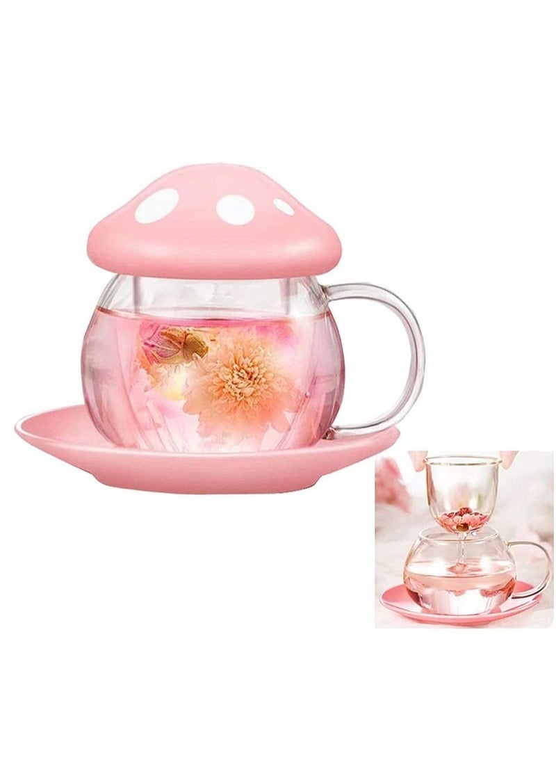 Tea Mug with Strainer Filter Infuser,for Loose Leaf Tea Mushroom Design Cute and Heat Resistant for Women Man Friends Gifts(290ML 9.6oz) (Pink)  - Image 1