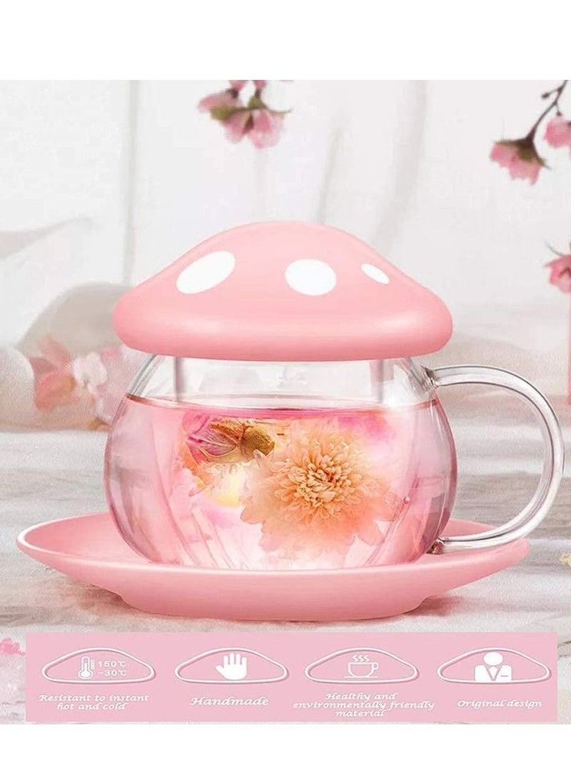 Tea Mug with Strainer Filter Infuser,for Loose Leaf Tea Mushroom Design Cute and Heat Resistant for Women Man Friends Gifts(290ML 9.6oz) (Pink)  - Image 5