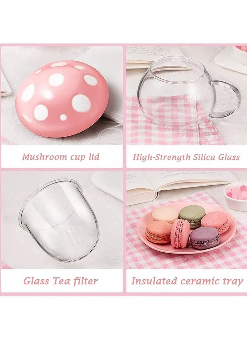 Tea Mug with Strainer Filter Infuser,for Loose Leaf Tea Mushroom Design Cute and Heat Resistant for Women Man Friends Gifts(290ML 9.6oz) (Pink)  - Image 3