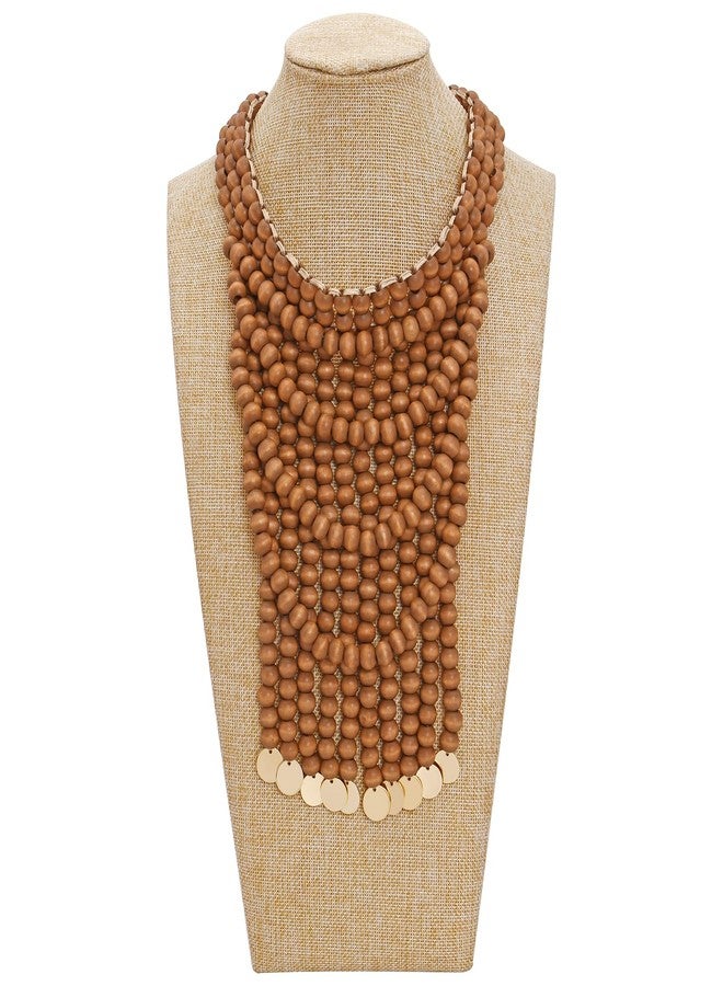 Coiris Boho African Wooden Beaded Bib Statement Choker Necklace Long Multi Strand Chunky Layered Collar Necklace for Women Handmade Jewelry(N0123) (Brown) - Image 2