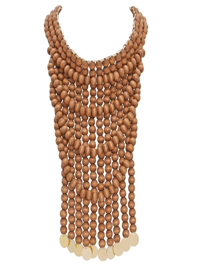 Coiris Boho African Wooden Beaded Bib Statement Choker Necklace Long Multi Strand Chunky Layered Collar Necklace for Women Handmade Jewelry(N0123) (Brown) - Image 1