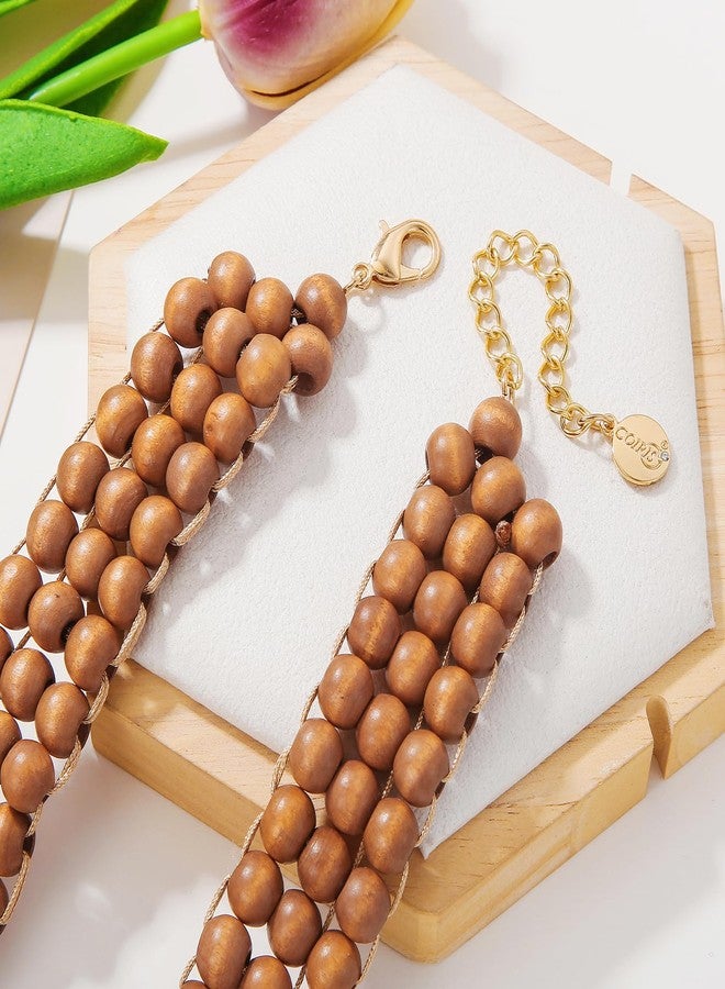 Coiris Boho African Wooden Beaded Bib Statement Choker Necklace Long Multi Strand Chunky Layered Collar Necklace for Women Handmade Jewelry(N0123) (Brown) - Image 5