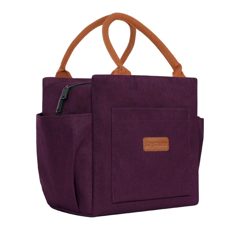 Joymee Lunch Bag Women Insulated Lunch Box Reusable Leakproof Large Spacious Cooler Tote for Women Men Adult with Bottle Holder and Side Pockets for Work Office Travel Picnic - Dark Purple - Image 1