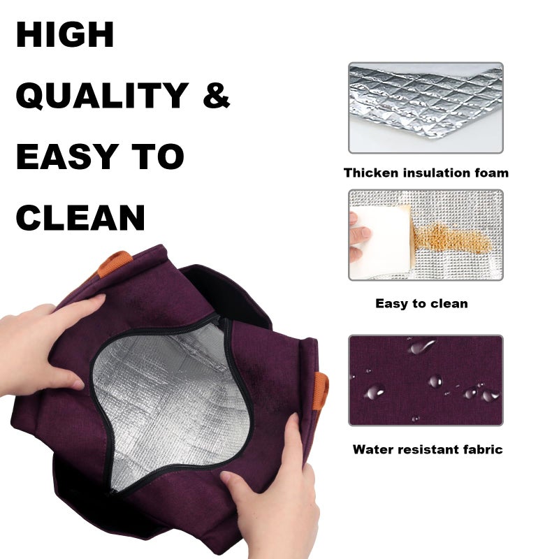 Joymee Lunch Bag Women Insulated Lunch Box Reusable Leakproof Large Spacious Cooler Tote for Women Men Adult with Bottle Holder and Side Pockets for Work Office Travel Picnic - Dark Purple - Image 4