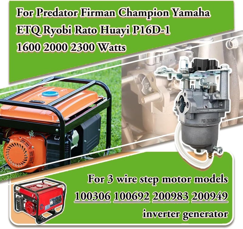 Earlyred 2000W/2500W Generator Carburetor for Predator Champion Firman Harbor Freight Yamaha A-ipower ETQ Ryobi Westinghouse 2000 2300 Watt Inverter Generator 62523 Carb with Fuel Line Gasket - Image 2