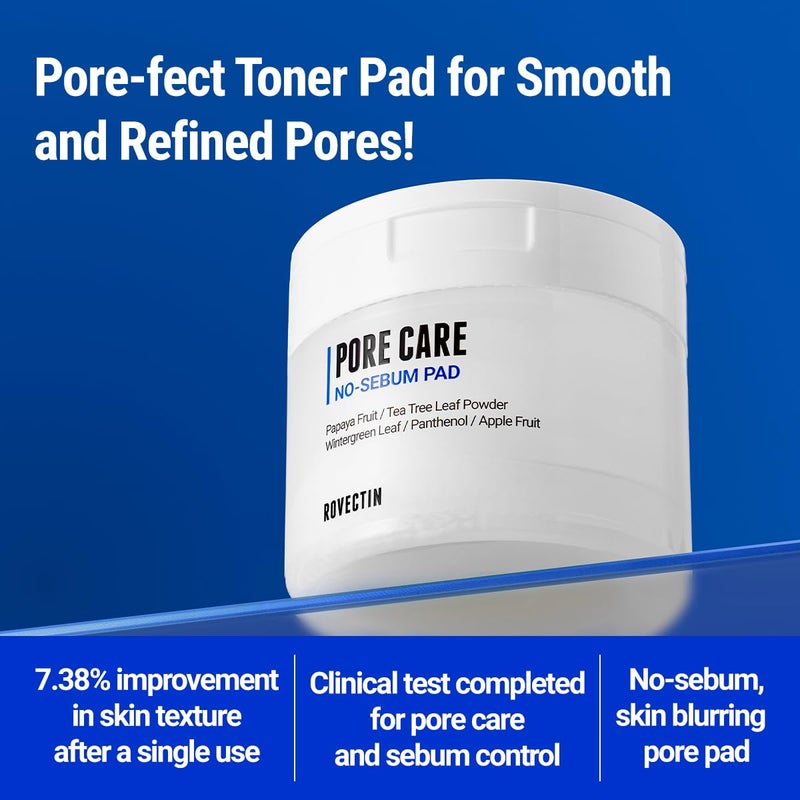 ROVECTIN Pore Care No-Sebum Pad for Sebum Clearing and Pore Clearing with Green Fruit Complex, Gentle Exfoliating Pads - 60 Pads - Image 2