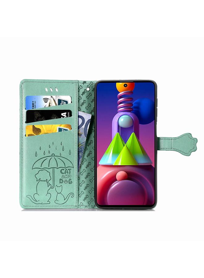 اس-توب جراب لهاتف Samsung Galaxy M51، جراب جلدي أفقي منقوش عليه قطة وكلب لطيف مع حامل / فتحة بطاقة / محفظة / حبل - Image 4