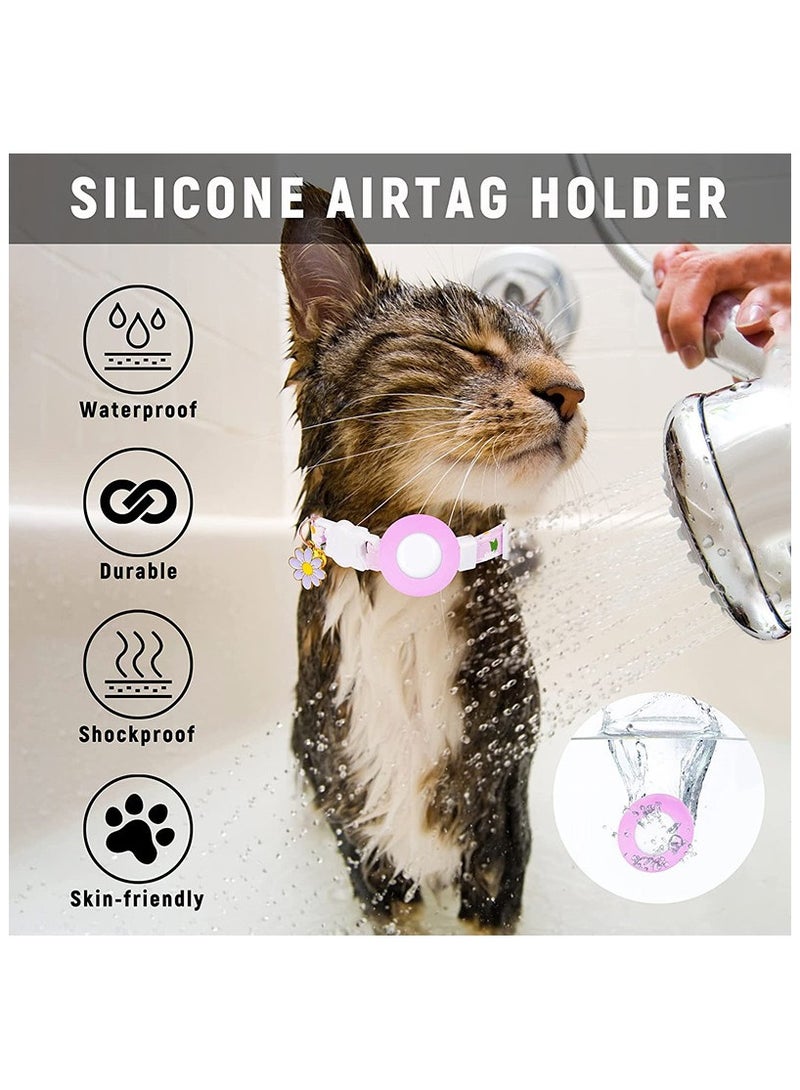 RTYY طوق قطط Airtag قابل للتعديل مع حامل Airtag من السيليكون وأجراس وسحر زهرة لشريط عاكس للجراء طوق الحيوانات الأليفة الصغيرة  - Image 4