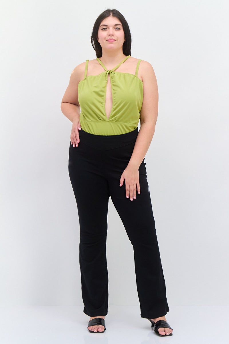 Extro&Vert Women Plus Size Solid Sleeveless Bodysuits, Olive - Image 3