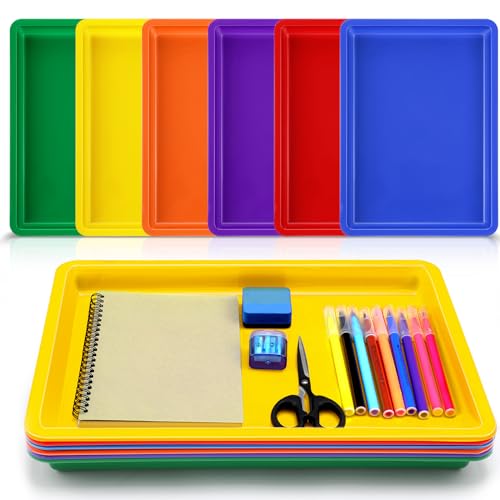 Mifoci 6 Pack Large Plastic Art Trays for Classroom 16x12x1 Inch Stackable Activity Tray for Kids Craft Painting Sensory Play Organizer School Work Art Project Jewelry Sorting Supply 6 Rainbow Color - Image 1