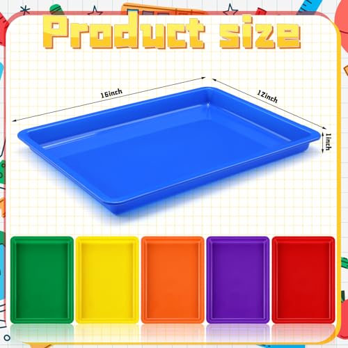 Mifoci 6 Pack Large Plastic Art Trays for Classroom 16x12x1 Inch Stackable Activity Tray for Kids Craft Painting Sensory Play Organizer School Work Art Project Jewelry Sorting Supply 6 Rainbow Color - Image 3