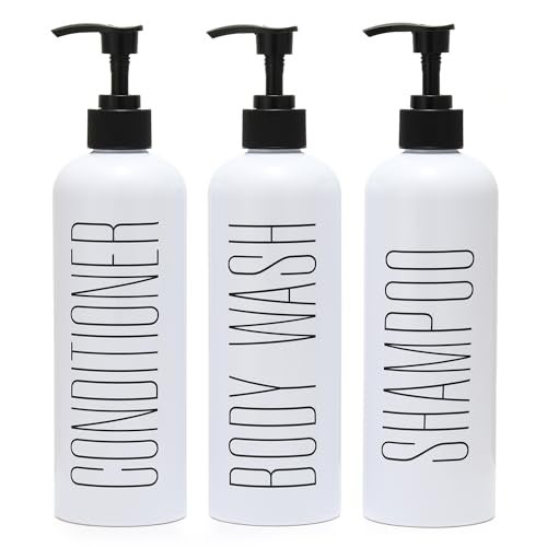 HOMCDALY Shampoo and Conditioner Dispenser, 16oz 3-Pack Refillable Pump Bottles, Shampoo Conditioner Body Wash Dispensers Bottles, Bathroom Shampoo Dispenser Set(White - Image 1