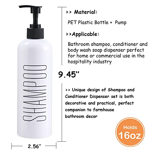 HOMCDALY Shampoo and Conditioner Dispenser, 16oz 3-Pack Refillable Pump Bottles, Shampoo Conditioner Body Wash Dispensers Bottles, Bathroom Shampoo Dispenser Set(White - Image 3