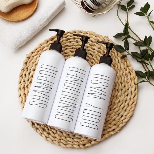 HOMCDALY Shampoo and Conditioner Dispenser, 16oz 3-Pack Refillable Pump Bottles, Shampoo Conditioner Body Wash Dispensers Bottles, Bathroom Shampoo Dispenser Set(White - Image 5