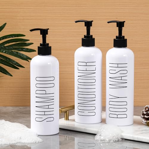 HOMCDALY Shampoo and Conditioner Dispenser, 16oz 3-Pack Refillable Pump Bottles, Shampoo Conditioner Body Wash Dispensers Bottles, Bathroom Shampoo Dispenser Set(White - Image 4