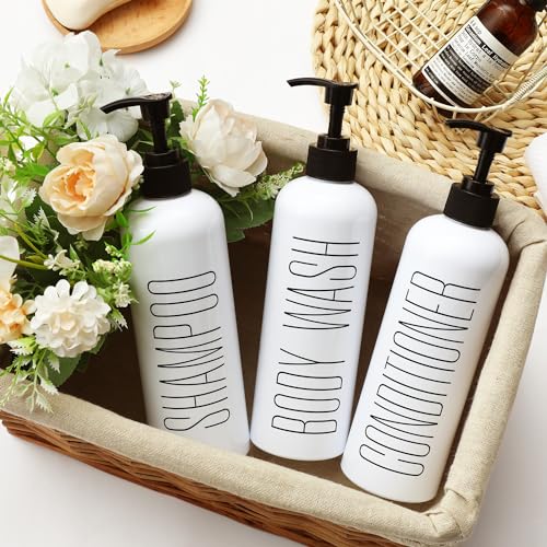 HOMCDALY Shampoo and Conditioner Dispenser, 16oz 3-Pack Refillable Pump Bottles, Shampoo Conditioner Body Wash Dispensers Bottles, Bathroom Shampoo Dispenser Set(White - Image 2