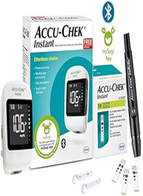 جهاز قياس السكر الفوري Accu-Chek مع 10 شرائط اختبار مجانية (أبيض)