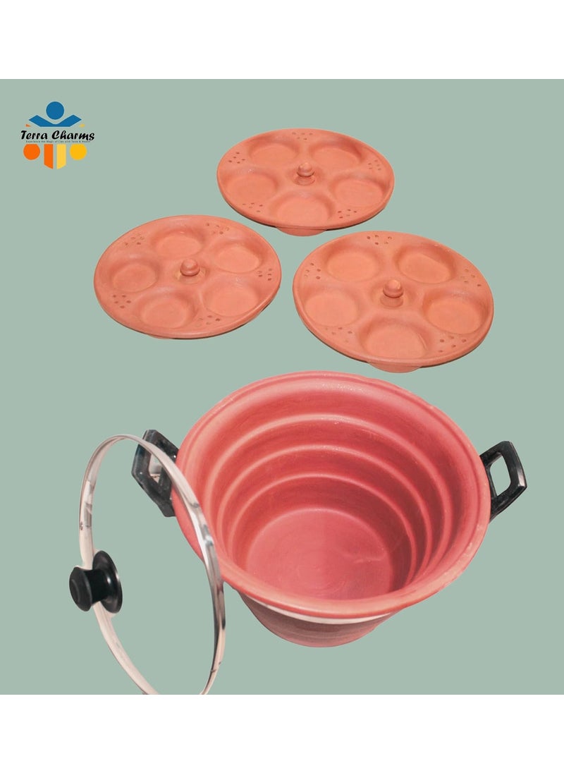 Terra Charms Terra Charms Priemum Elegantly Designed Terracotta Idly Maker with Thick Gauze and Exclusive Features Earthenware Special Idli Cooker for Good Health Benefits 15 pcs In One Time Making Idli  - Image 3