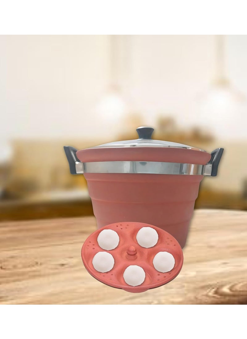Terra Charms Terra Charms Priemum Elegantly Designed Terracotta Idly Maker with Thick Gauze and Exclusive Features Earthenware Special Idli Cooker for Good Health Benefits 15 pcs In One Time Making Idli  - Image 1