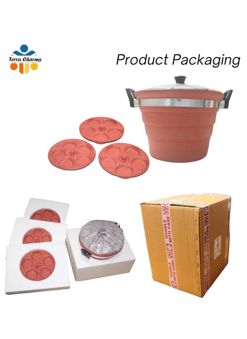 Terra Charms Terra Charms Priemum Elegantly Designed Terracotta Idly Maker with Thick Gauze and Exclusive Features Earthenware Special Idli Cooker for Good Health Benefits 15 pcs In One Time Making Idli  - Image 5