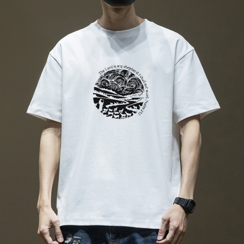 New T-shirt for men's summer cotton versatile half-sleeved ins trendy brand loose youth student short-sleeved clothes - Image 3
