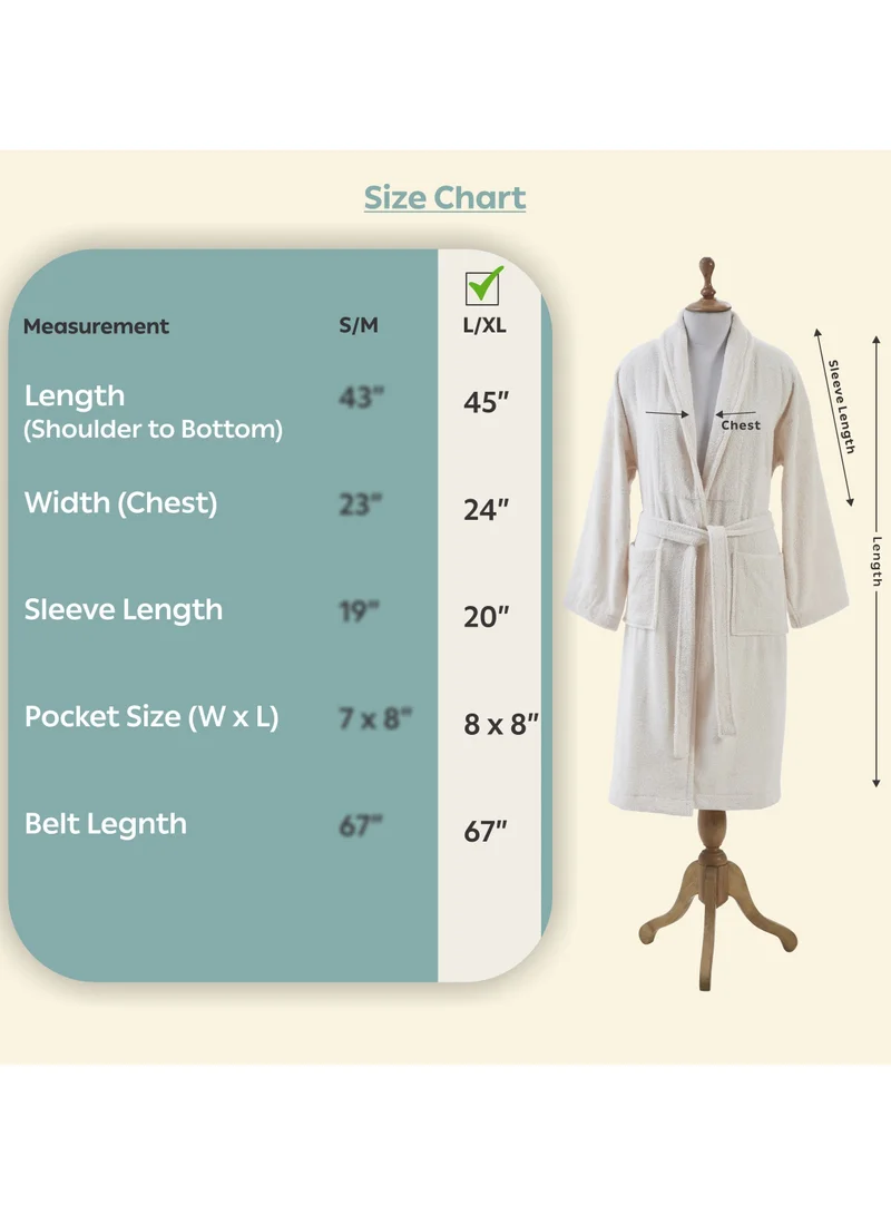 Donetella Unisex 100% Cotton Terry Bathrobe Large & Extra Large Size, 400 GSM, Luxurious & Absorbent, Ankle-Length with Shawl Collar & Pockets
