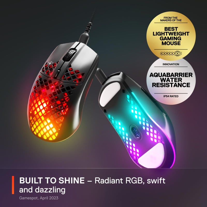 SteelSeries Aerox 3 - Holey RGB Gaming Mouse - Ultra-lightweight Water Resistant Design - 8,500 DPI TrueMove Core Optical Sensor - Onyx - Image 2
