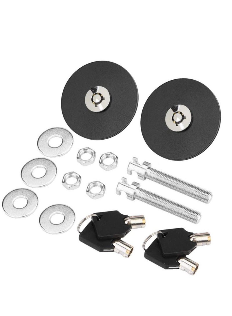 Aluminum alloy Hood Lock, Car Universal Engine Hood Cover Lock Key Pin Kit Safety Latch Pin(2PCS Black) - Image 2